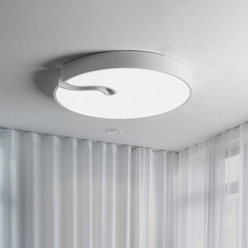 Modern Metallic Drum Flush Mount LED Ceiling Lamp in White/Black - 16"/19.5" Dia