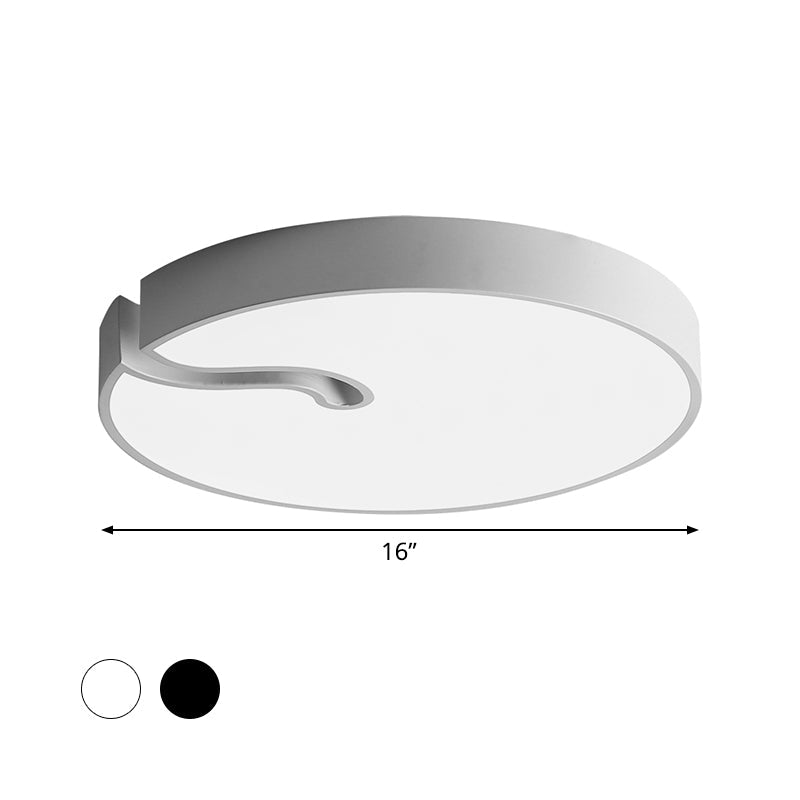 Modern Metallic Drum Flush Mount LED Ceiling Lamp in White/Black - 16"/19.5" Dia