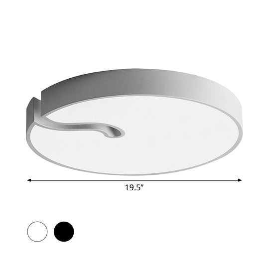 Modern Metallic Drum Flush Mount LED Ceiling Lamp in White/Black - 16"/19.5" Dia