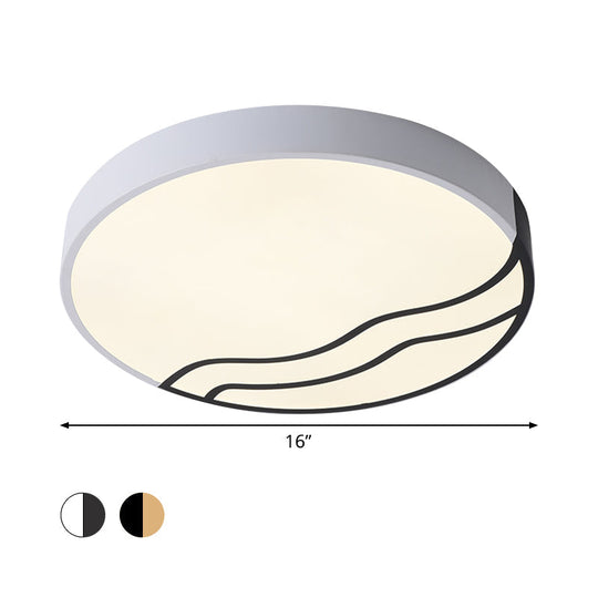 Minimalist LED Bedroom Ceiling Lamp in White/Gold and Black, 16"/14" Diameter