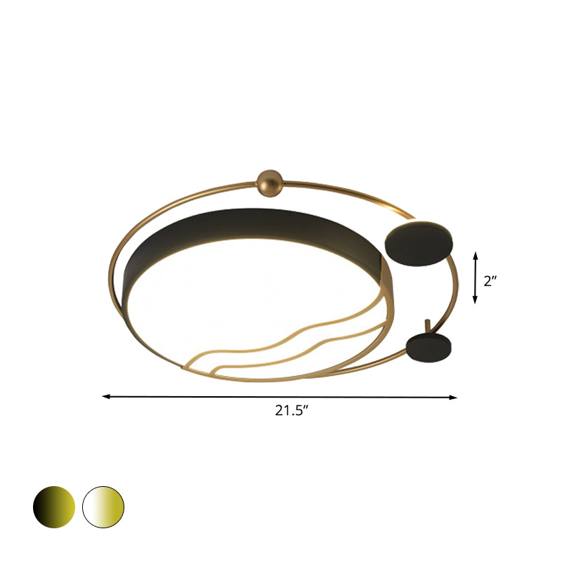 Contemporary Round Flush Mount Iron LED Flushmount with Halo Detail - White/Warm Light