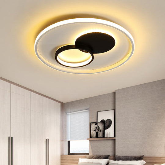 Black & White Round Flushmount LED Acrylic Fixture - White/Warm Light - 16"/19.5" Dia