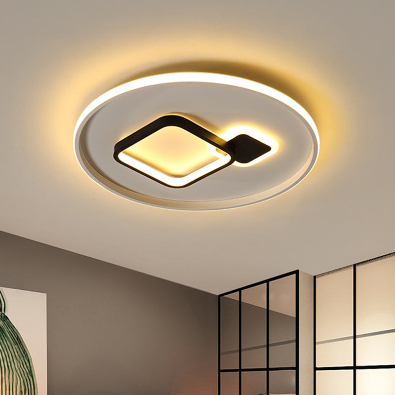 Modern Acrylic LED Flush Mount Light in Black/White and Warm/White, 16"/19.5" W with Halo and Square Design