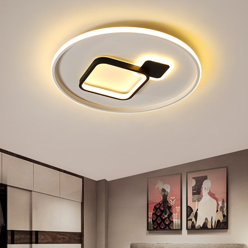 Modern Acrylic LED Flush Mount Light in Black/White and Warm/White, 16"/19.5" W with Halo and Square Design