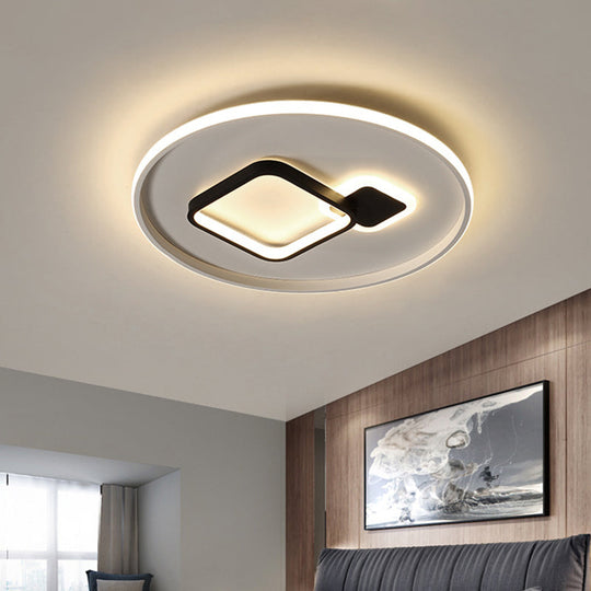 Modern Acrylic LED Flush Mount Light in Black/White and Warm/White, 16"/19.5" W with Halo and Square Design