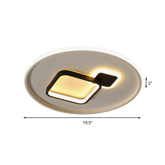 Modern Acrylic LED Flush Mount Light in Black/White and Warm/White, 16"/19.5" W with Halo and Square Design