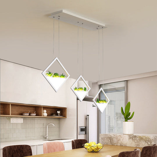 Modern White LED Acrylic Pendant Lamp with Plant Deco - Warm/White Light