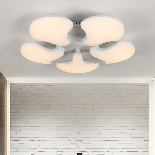 Modern White LED Ceiling Mounted Fixture with 3/5 Heads, Shell Acrylic Shade - 23.5"/27.5" Wide