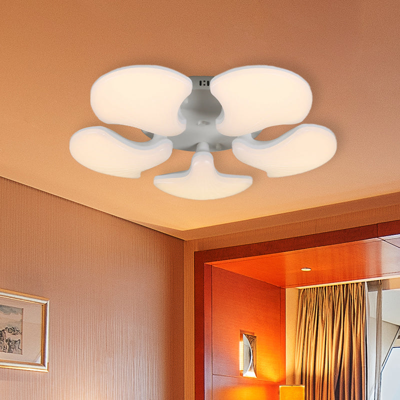 Modern White LED Ceiling Mounted Fixture with 3/5 Heads, Shell Acrylic Shade - 23.5"/27.5" Wide