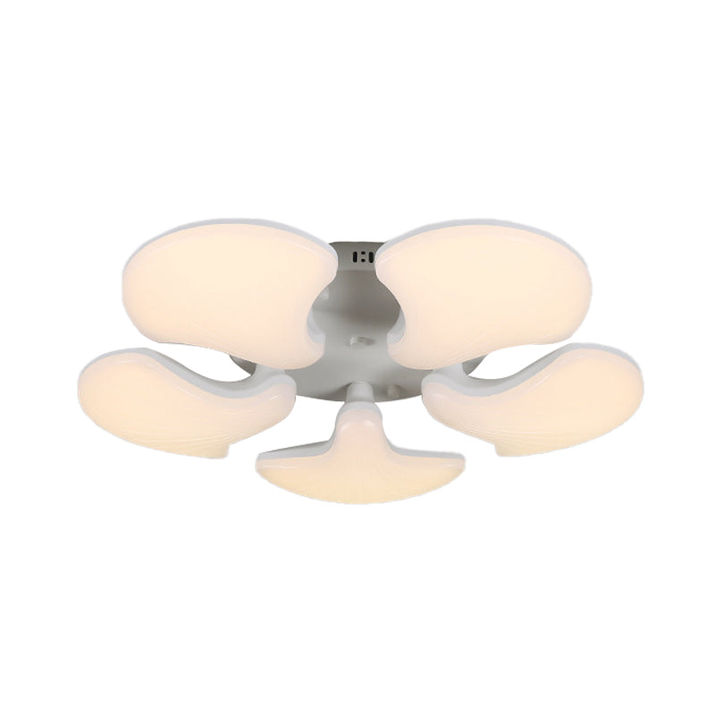 Modern White LED Ceiling Mounted Fixture with 3/5 Heads, Shell Acrylic Shade - 23.5"/27.5" Wide