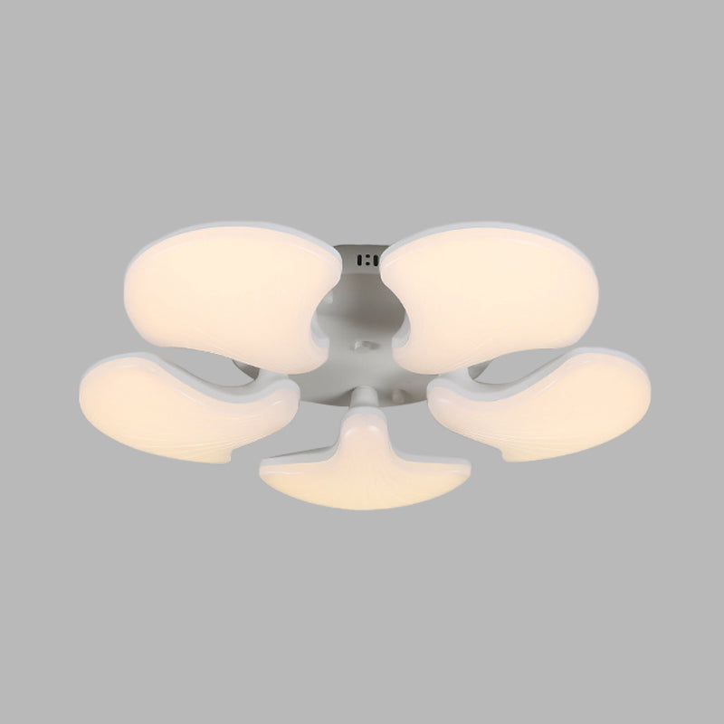 Modern White LED Ceiling Mounted Fixture with 3/5 Heads, Shell Acrylic Shade - 23.5"/27.5" Wide