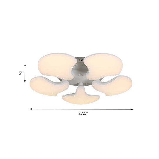 Modern White LED Ceiling Mounted Fixture with 3/5 Heads, Shell Acrylic Shade - 23.5"/27.5" Wide