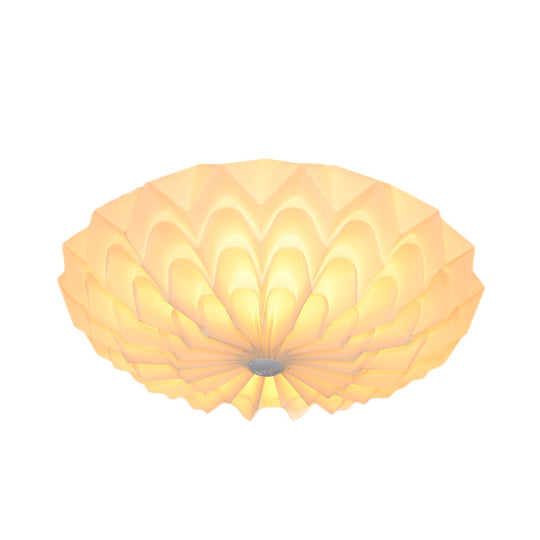 Modernist White Finish Flush Mount Light Fixture with Folding Bowl Acrylic Shade - 3 Heads Bedroom Flush Lamp