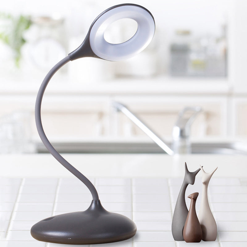 Contemporary LED Circle Desk Lamp - Brown/White Adjustable Table Light for Study