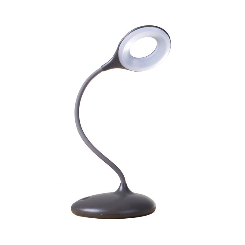 Contemporary LED Circle Desk Lamp - Brown/White Adjustable Table Light for Study