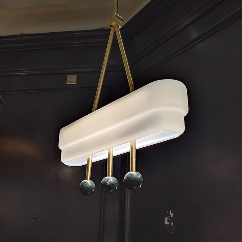 Opal Glass Linear Pendant Lighting Fixture - Nordic LED Hanging Lamp Kit in White/Warm Light for Dining Room