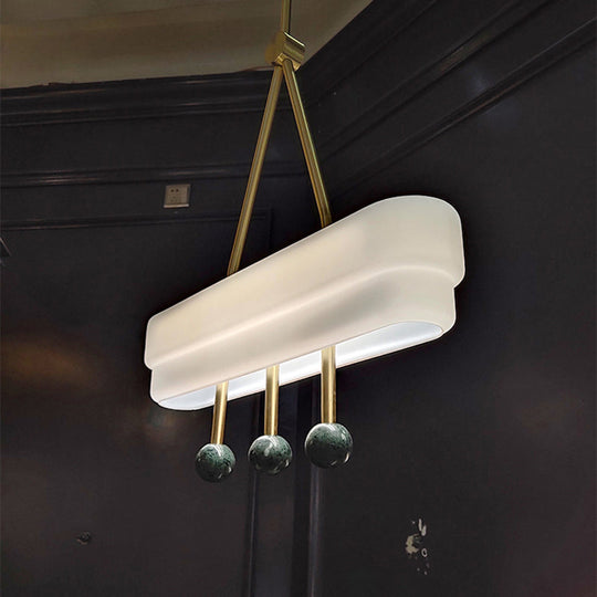 Opal Glass Linear Pendant Lighting Fixture - Nordic LED Hanging Lamp Kit in White/Warm Light for Dining Room