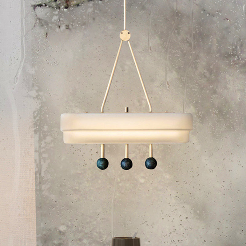 Opal Glass Linear Pendant Lighting Fixture - Nordic LED Hanging Lamp Kit in White/Warm Light for Dining Room