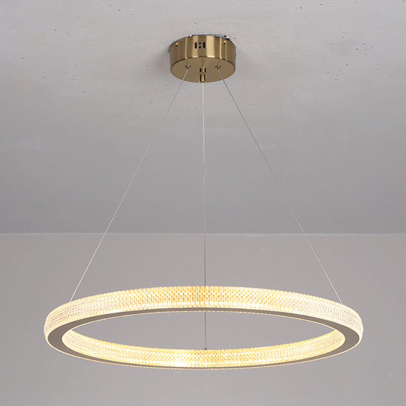 Gold Ring Suspension Light - Modern LED Acrylic Pendant Lamp, White/Warm Light, 19"/25.5" Dia