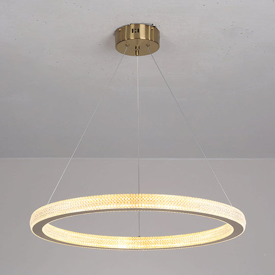 Gold Ring Suspension Light - Modern LED Acrylic Pendant Lamp, White/Warm Light, 19"/25.5" Dia