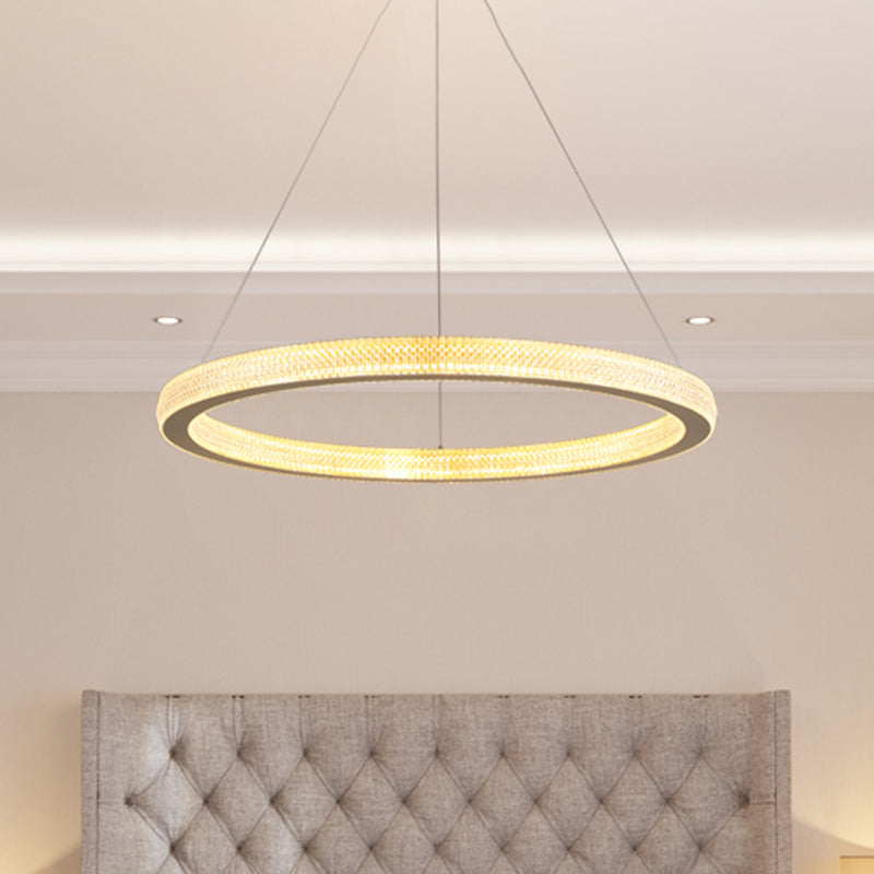 Gold Ring Suspension Light - Modern LED Acrylic Pendant Lamp, White/Warm Light, 19"/25.5" Dia