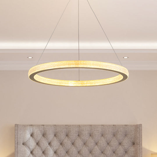Gold Ring Suspension Light - Modern LED Acrylic Pendant Lamp, White/Warm Light, 19"/25.5" Dia