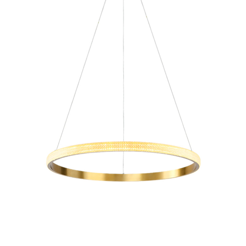 Gold Ring Suspension Light - Modern LED Acrylic Pendant Lamp, White/Warm Light, 19"/25.5" Dia
