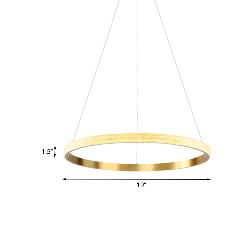 Gold Ring Suspension Light - Modern LED Acrylic Pendant Lamp, White/Warm Light, 19"/25.5" Dia