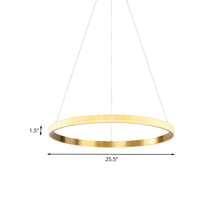 Gold Ring Suspension Light - Modern LED Acrylic Pendant Lamp, White/Warm Light, 19"/25.5" Dia