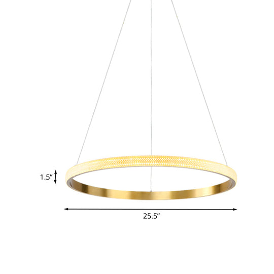Gold Ring Suspension Light - Modern LED Acrylic Pendant Lamp, White/Warm Light, 19"/25.5" Dia