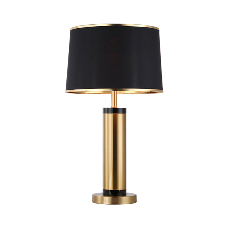 Modern Metallic Tube Desk Light with Gold Finish, 1-Light, Drum Black Fabric Shade