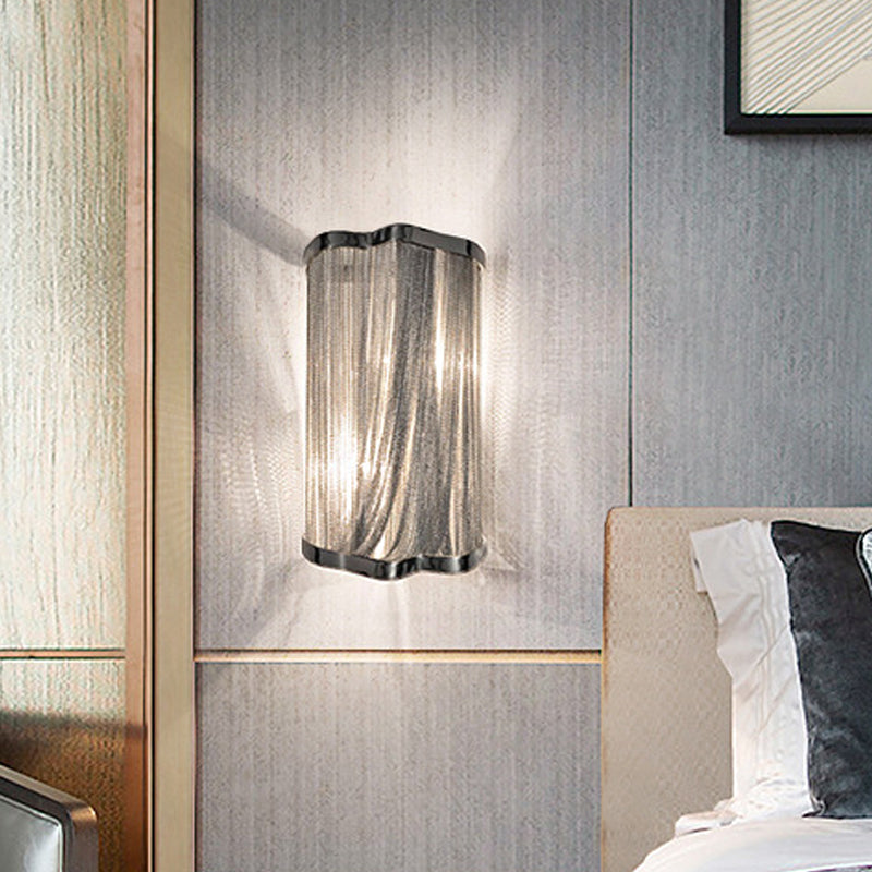 Contemporary Tassels Aluminum Flush Wall Sconce - 1-Light Silver Finish Wall Mounted Light