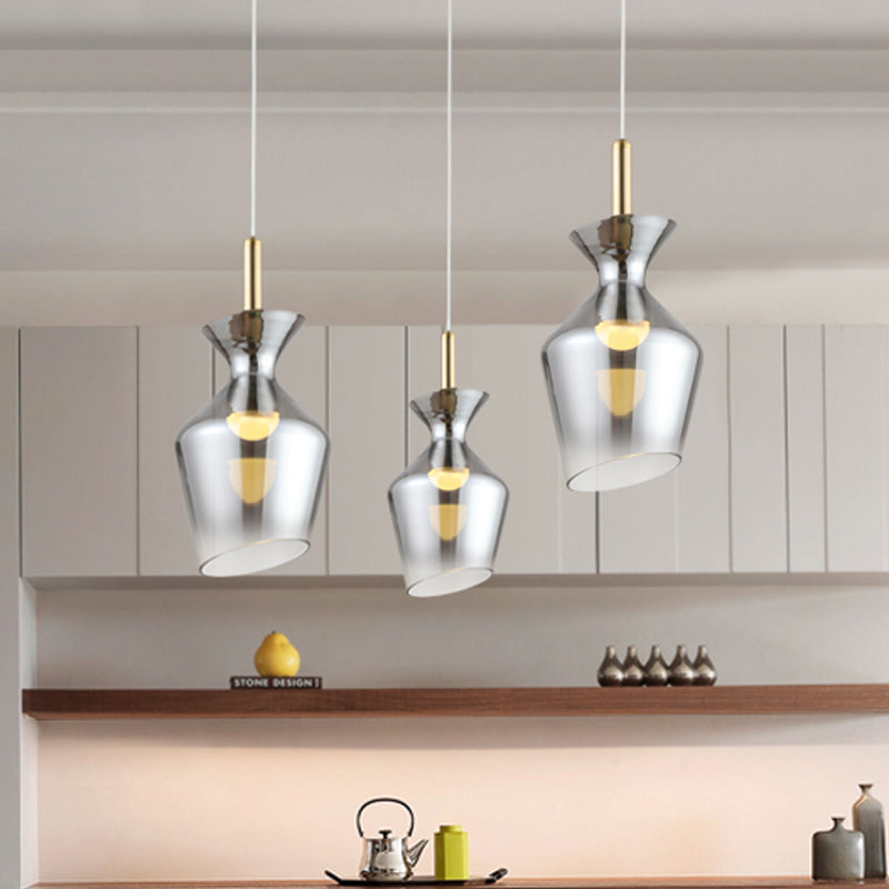 Modern LED Ceiling Light - Sleek Brass Cup Suspension Pendant with Smoke Gray Glass Shade