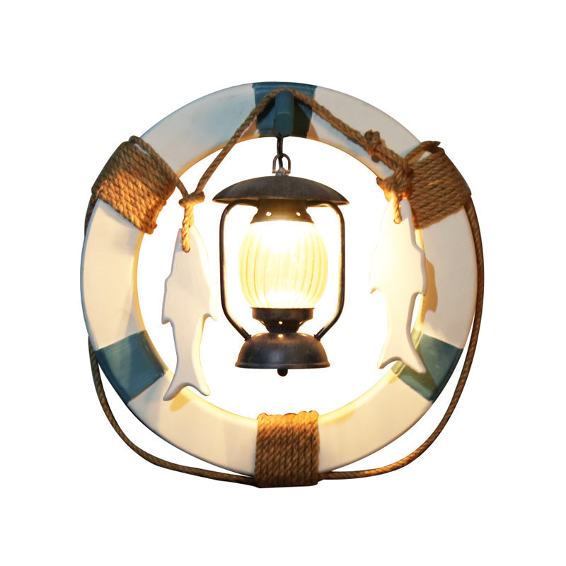 Black Ribbed Glass Wall Sconce with Kerosene Lighting, Factory Style Lamp - Circular Metal Design