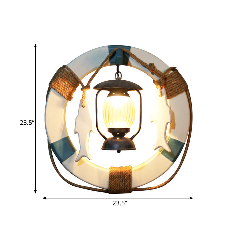 Black Ribbed Glass Wall Sconce with Kerosene Lighting, Factory Style Lamp - Circular Metal Design