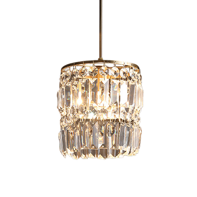 Brass Pendant Light - Modern Cylindrical Crystal Suspension Lamp