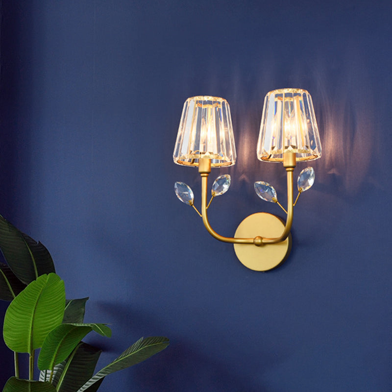 Minimalist Brass Finish Tapered Wall Sconce with Crystal accents