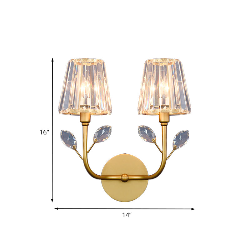 Minimalist Brass Finish Tapered Wall Sconce with Crystal accents
