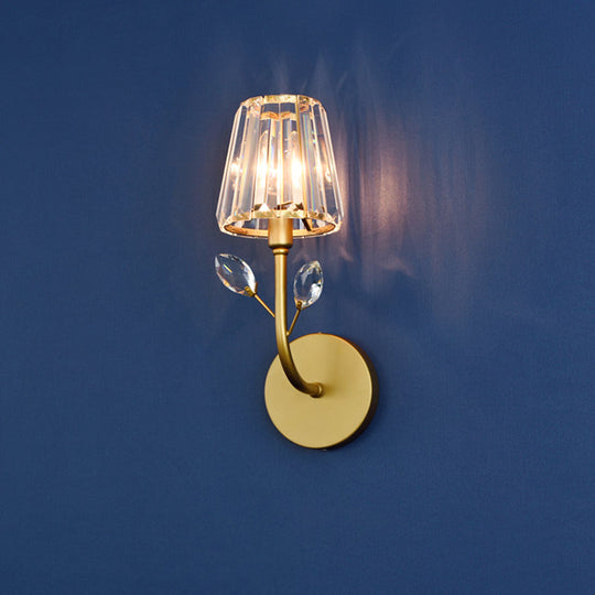 Minimalist Brass Finish Tapered Wall Sconce with Crystal accents