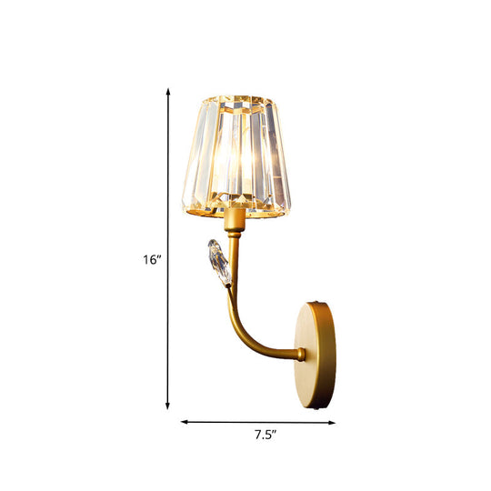 Minimalist Brass Finish Tapered Wall Sconce with Crystal accents
