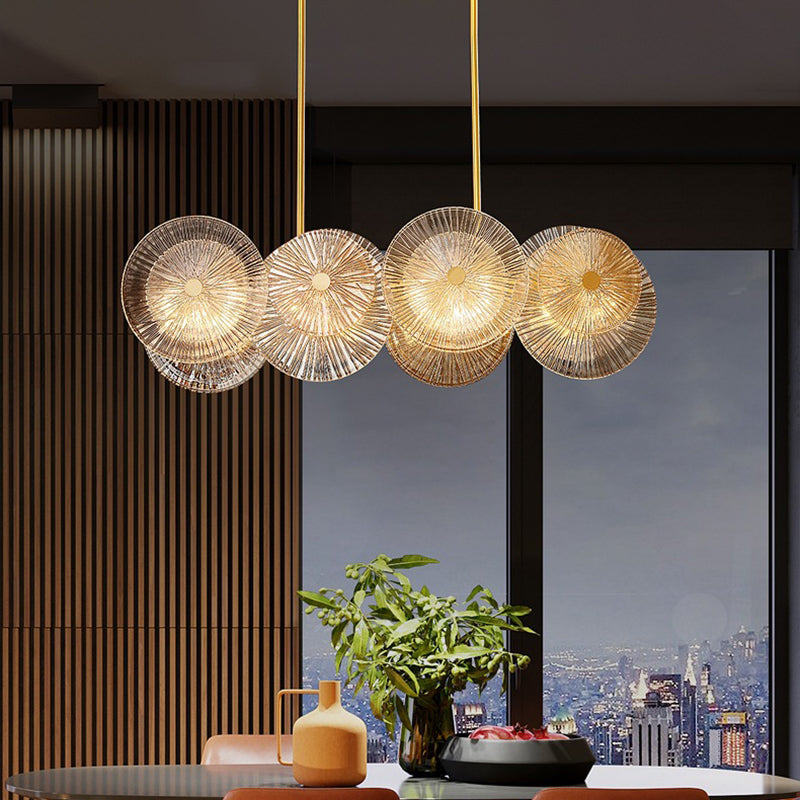 Modern Gold Finish Pendant Light with Prismatic Glass Shade - 8 Bulbs, Ideal for Dining Room or Kitchen Island