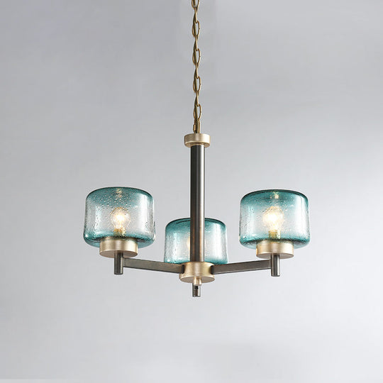 Modern Grey Dining Room Chandelier with Blue Seeded Glass Shade - Choose 3 or 6 Lights & Radial Suspension