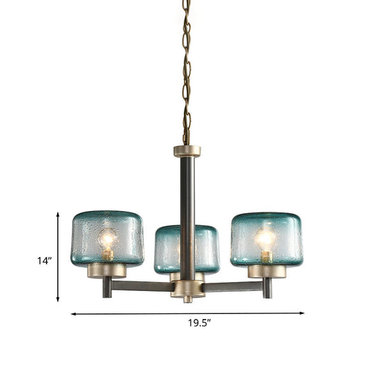 Modern Grey Dining Room Chandelier with Blue Seeded Glass Shade - Choose 3 or 6 Lights & Radial Suspension