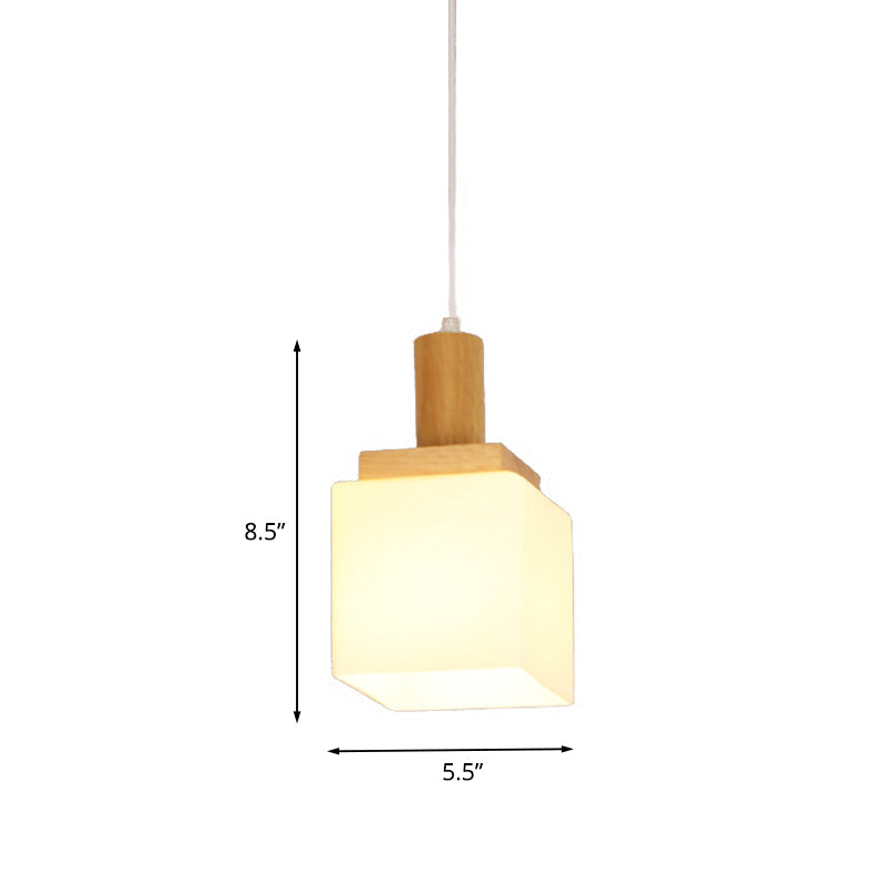 Modern Wooden Cube Glass Pendant Light for Foyer - Asian Inspired Ceiling Lamp