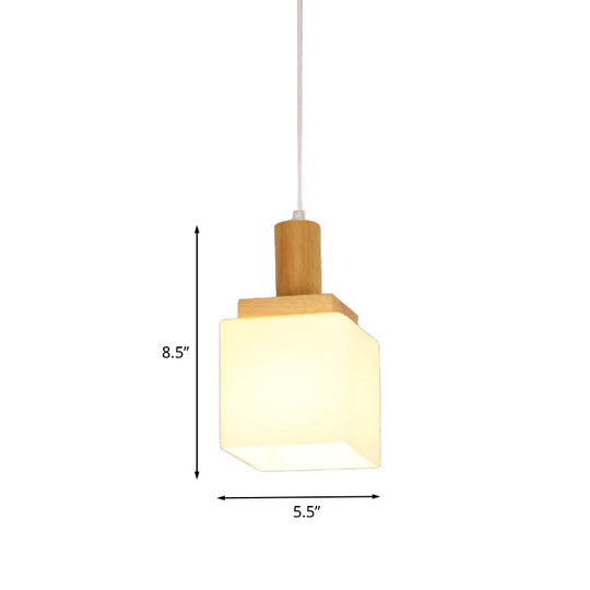 Modern Wooden Cube Glass Pendant Light for Foyer - Asian Inspired Ceiling Lamp