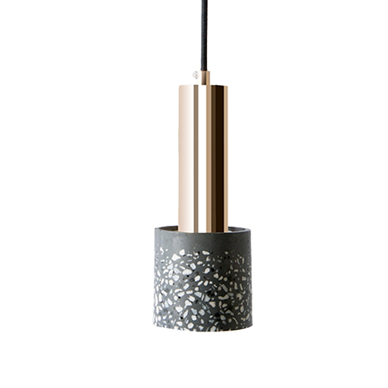 Nordic Terrazzo 1-Light Cylinder Hanging Light for Bedroom Ceiling - White/Black/Pink with Tube Gold Top