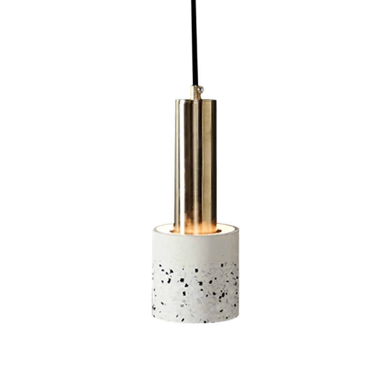 Nordic Terrazzo 1-Light Cylinder Hanging Light for Bedroom Ceiling - White/Black/Pink with Tube Gold Top