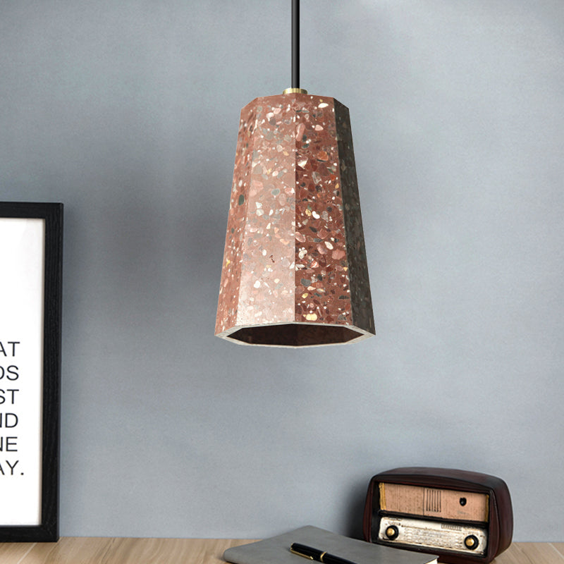Nordic Terrazzo Pendant Light Kit - Polygon Ceiling Lamp with 1 Head in Black/Red/Green