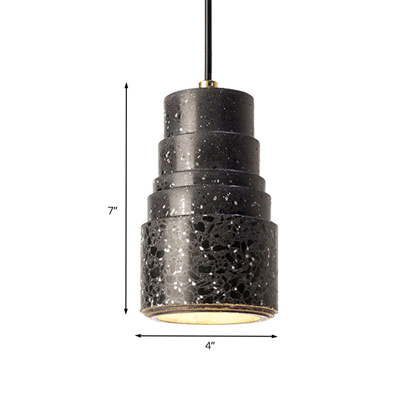 Terrazzo Nordic Tiered Tube Pendant Lamp - 1-Light Bedside Drop - Black
