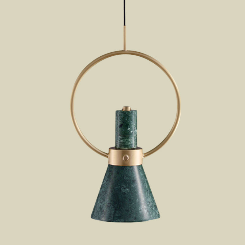 Green Marble Flared Pendant Light with Gold Ring - Nordic Style Ceiling Lamp (1 Bulb)